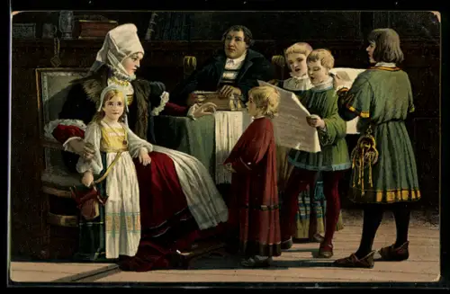 Künstler-AK Stengel & Co. Nr. 29056: Martin Luther im Kreise seiner Familie