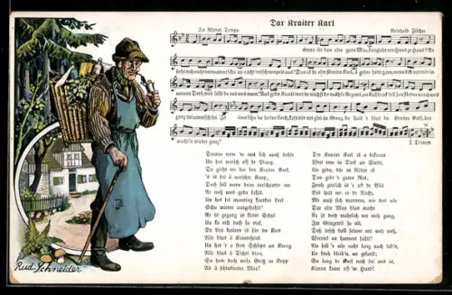 Künstler-AK Rudolf Schneider: Dar kraiter Karl, Alter Sammler mit Pfeife, Lied