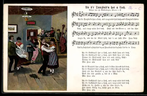 Lied-AK Hilmar Mückenberger: Und d'r Tanzbud'n hot a Loch, Leute auf der Tanzdiele