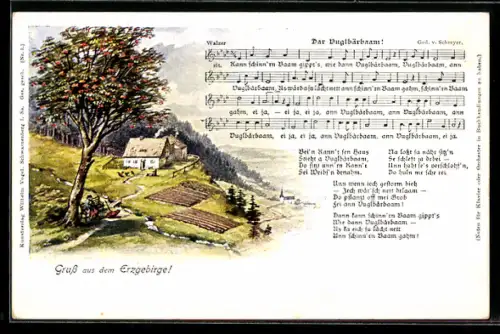 AK Lied in erzgebirgischer Mundart Dar Vuglbärbaam