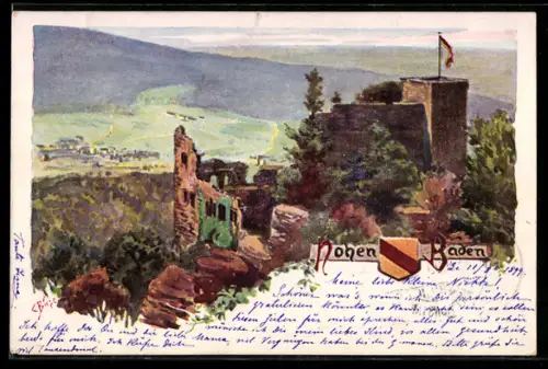 Künstler-AK Carl Biese: Burgruine Hohen Baden