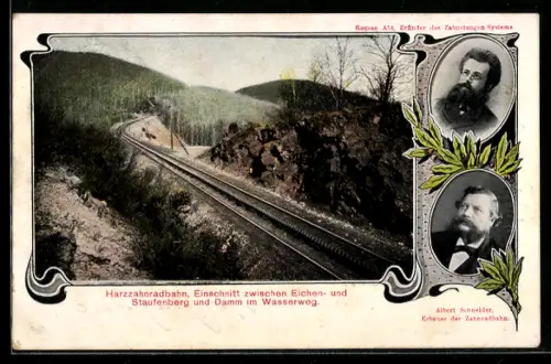 AK Blankenburg, Strecke der Zahnradbahn, Portrait Albert Schneider Erbauer der Zahnradbahn, Bergbahn