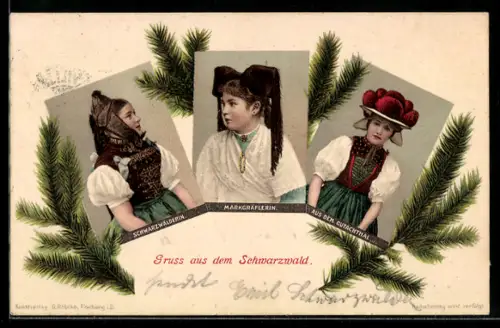 AK Schwarzwald, Mädchen in Schwarzwälder Tracht, Markgräflerin, Gutachthal