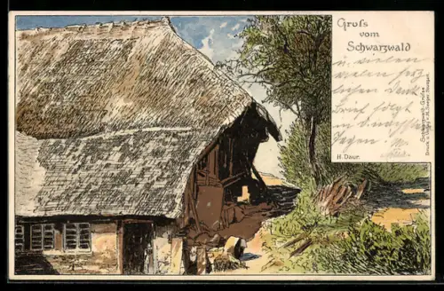 Künstler-AK sign. H. Daur: Altes Landhaus im Schwarzwald