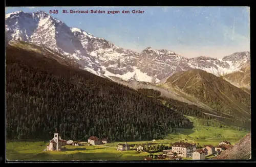 AK St. Gertraud-Sulden, Ansicht gegen Ortler