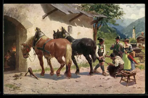 Künstler-AK Hammerschiede, Landidyll in den Bergen