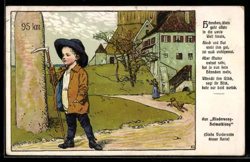AK Mainz, Verlag Jos. Scholz, Junger Wanderer Hänschen klein aus Kindersang-Heimatklang