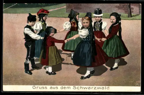 AK Kinder in Schwarzwälder Tracht beim Ringelreihen