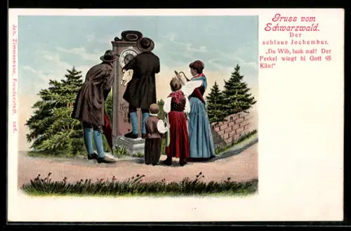 AK Bauer wiegt sich und sein Ferkel auf einer Waage im Schwarzwald