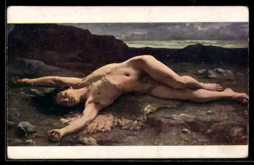 Künstler-AK Abel nackt in einer unwirtlichen Landschaft, Religion