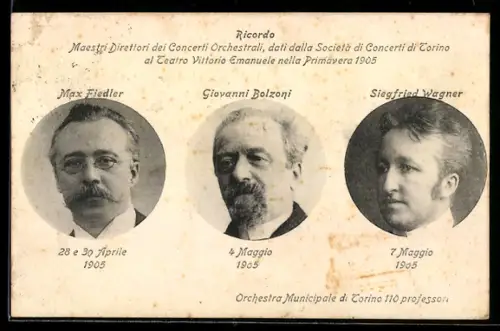AK Torino, Maestri Direttori dei Concerti Orchestrali, Max Fiedler, Giovanni Bolzoni, Siegfried Wagner
