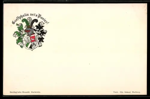 AK Studentenwappen der Verbindung Guestphalia mit Zirkel, Stiftungsjahr 1840