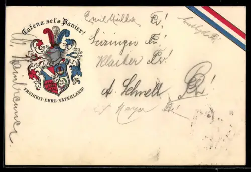 AK Studentenwappen der Verbindung Catena, Freiheit - Ehre - Vaterland, rot-weiss-blaue Farben