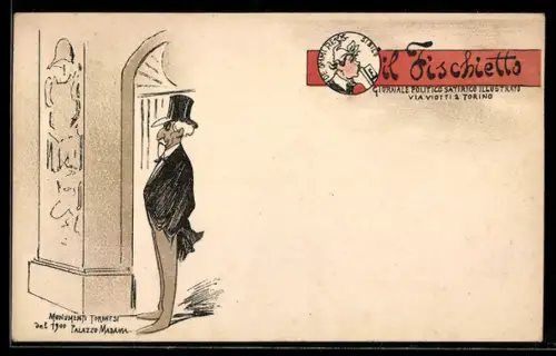 Künstler-AK Torino, Il Fischietto, Giornale Politico Satirico Illustrato, Monumenti del 1900, Palazzo Madama