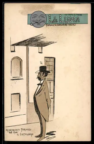 Künstler-AK Torino, La Luna, Giornale di Caricature Sociali, Monumenti Torinesi del 1900, Il Cottolengo