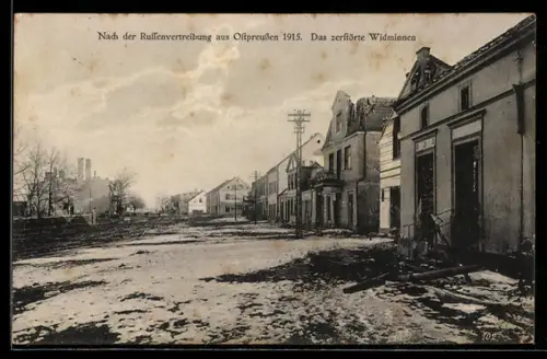 AK Widminnen, zerstörte Häuser 1915 nach der Vertreibung der Russen