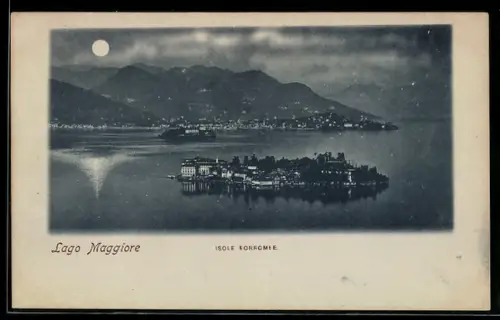 AK Isola Borromee /Lago Maggiore, Panorama im Mondschein