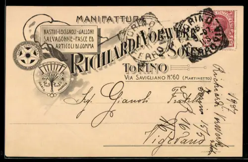 AK Torino, Manifattura Richiardi Vernetti & C. con indirizzo e testo manoscritto