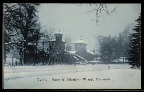 AK Torino, Parco del Valentino, Villaggio Medioevale innevato