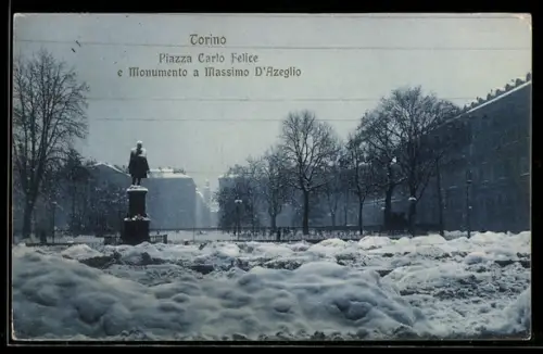 AK Torino, Piazza Carlo Felice e Monumento a Massimo D`Azeglio innevata