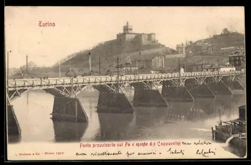 AK Torino, Ponte provvisorio sul Po e monte dei Cappuccini