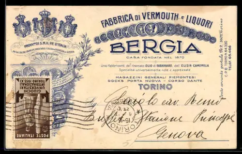 AK Torino, Fabbrica di Vermouth e Liquori Bergia con annuncio di trasferimento