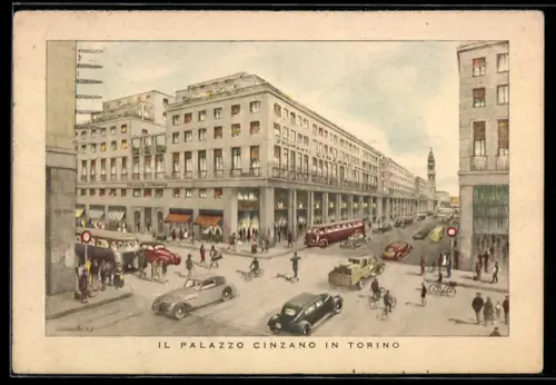 AK Torino, Il Palazzo Cinzano con traffico e tram in strada