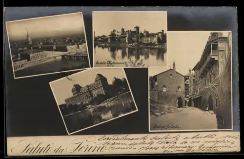 AK Torino, Collage di vedute con Castello Medievale e Borgo Medioevale