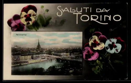 AK Torino, Panorama con fiori e fiume Po sullo sfondo