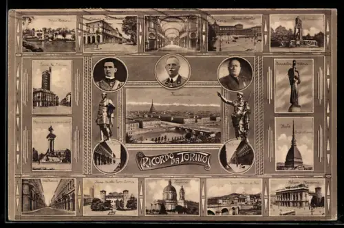 AK Torino, Ricordo da Torino con monumenti e figure storiche