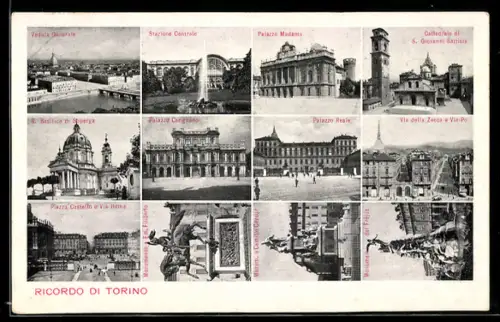 AK Torino, Collage di vedute storiche della città