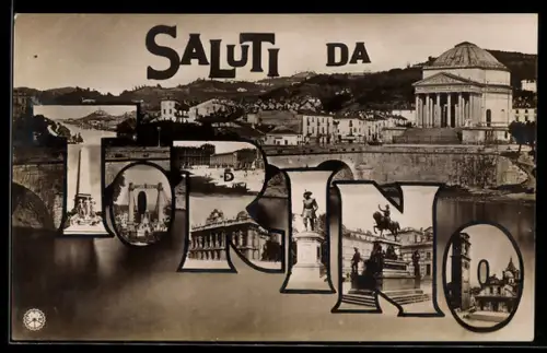 AK Torino, Collage di monumenti e paesaggi cittadini