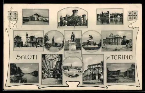 AK Torino, Saluti da Torino con monumenti e paesaggi storici