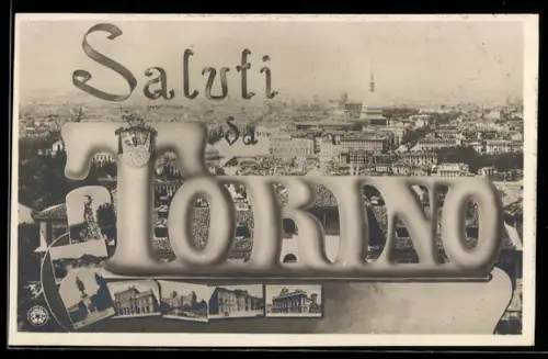 AK Torino, Veduta panoramica con scritta