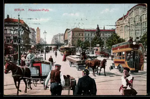 AK Berlin, Alexanderplatz, Blick nach der Eisenbahnbrücke mit Kutschen
