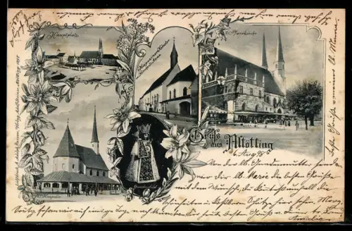 AK Altötting, Kapuziner-Kloster mit Kirche St. Anna, Pfarrkirche, H. Kapelle, Marienbild