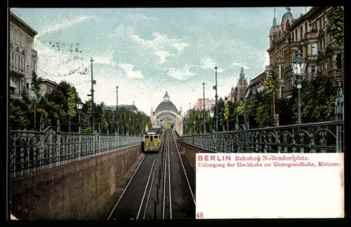 AK Berlin-Schöneberg, Bahnhof Nollendorfplatz, Uebergang der Hochbahn zur Untergrundbahn, Kleiststrasse