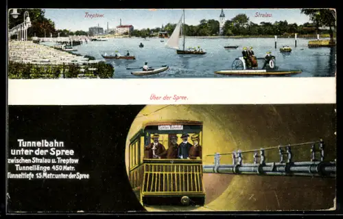 AK Berlin-Treptow, Tunnelbahn unter der Spree zw. Treptow und Stralau