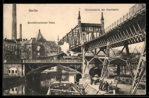 AK Berlin-Kreuzberg, Überführung der Hochbahn über den Landwehrkanal und Anhalter Bahn
