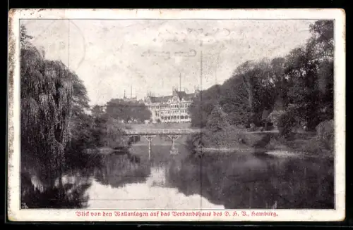 AK Hamburg-Neustadt, Blick von den Wallanlagen auf das Verbandshaus des D. H. V