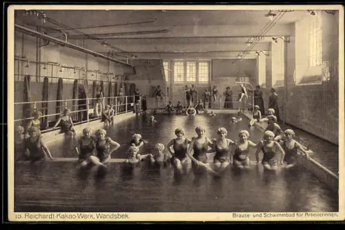 AK Hamburg-Wandsbek, Reichardt-Kakao-Werk, Brause und Schwimmbad für Arbeiterinnen