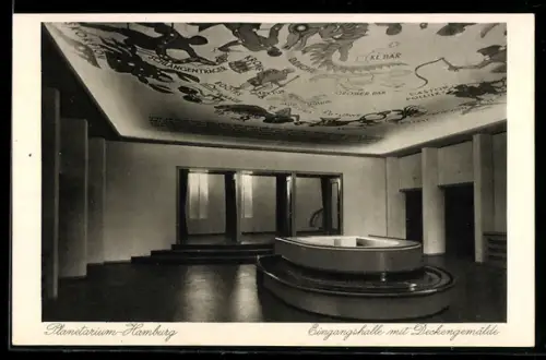 AK Hamburg-Winterhude, Planetarium, Eingangshalle mit Deckengemälde
