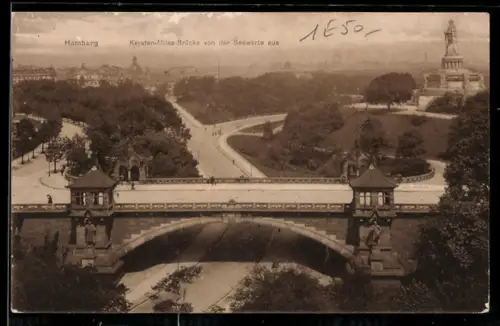 AK Hamburg-St. Pauli, Kersten Miles Brücke von der Seewarte gesehen