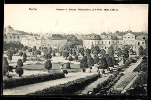 AK Gotha, Hotel Stadt Coburg, Orangerie, Schloss Friedrichsthal