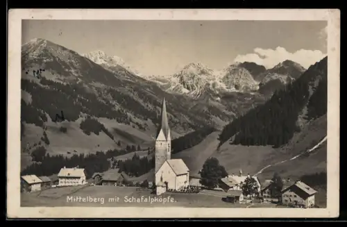 AK Mittelberg, Panorama mit Kirche und Schafalpköpf