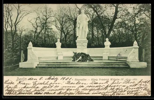 AK Berlin-Tiergarten, Siegesallee mit König Friedrich Wilhelm IV. 1840-1861