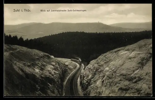 AK Suhl i. Thür., Blick auf Zahnradstrecke Suhl-Schleusingen