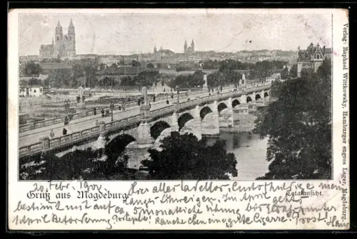 AK Magdeburg, Dom, Elbbrücke, Stadtansicht