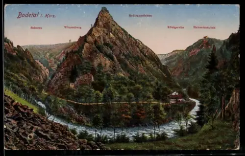 AK Bodetal i. Harz, Rosstrappenfelsen, Winzenburg, Hexentanzplatz