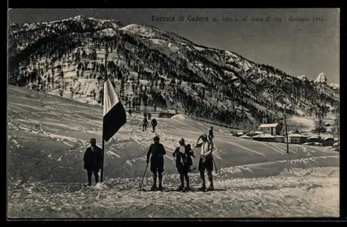 AK Pozzale di Cadore, Gara di sci con bandiera e montagne innevate sullo sfondo